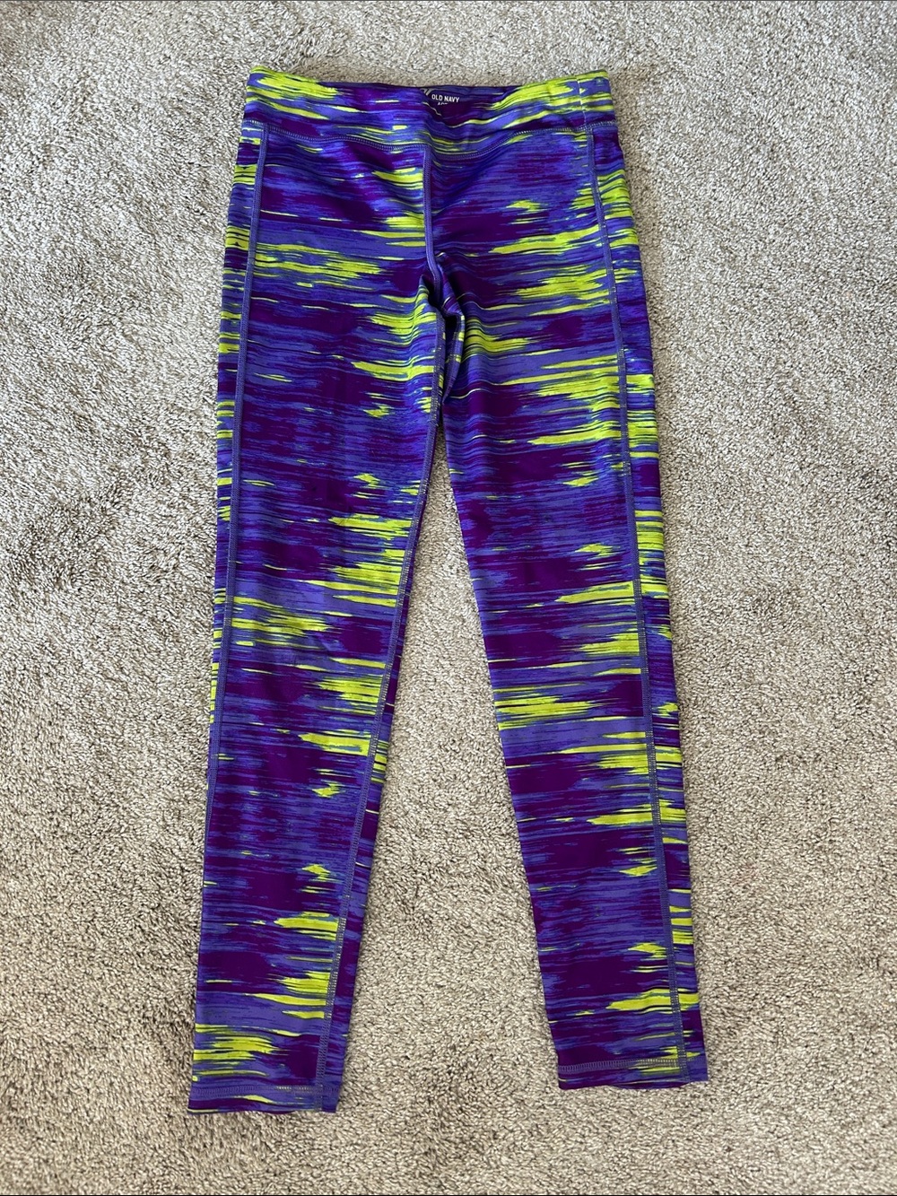 Old Navy Purple Leggings with Neon Green & Blue Space-Dye